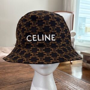 Celine Black and Brown Logo Bucket Hat